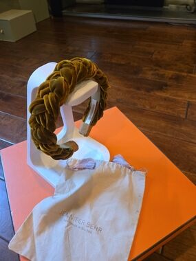 Jennifer Behr Braided Velvet Headband in Mustard